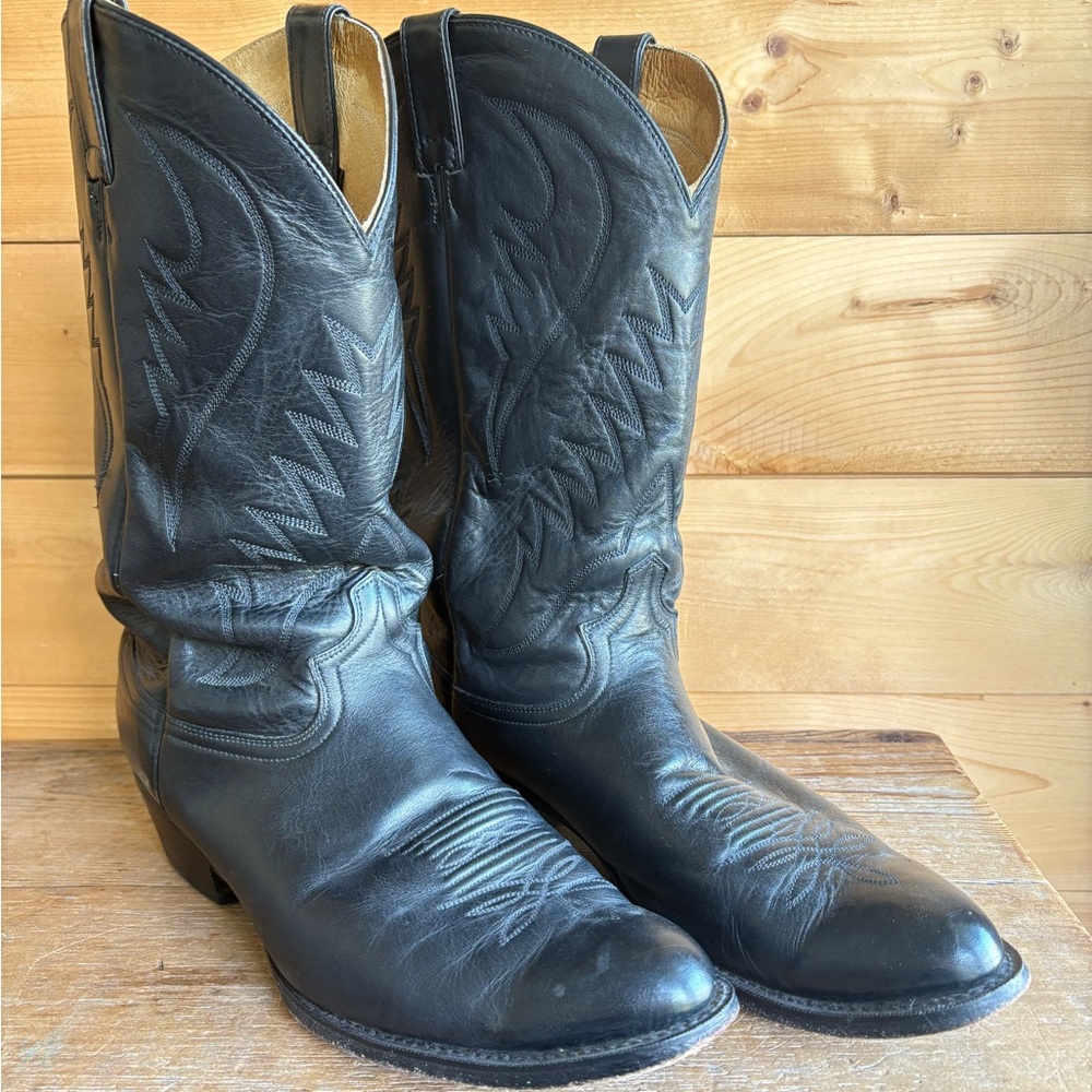 Men's Justin Diamond J Black Leather Western Cowboy Boots
